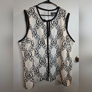 Karl Lagerfeld Paris Black & White Sleeveless Lace-Effect Top